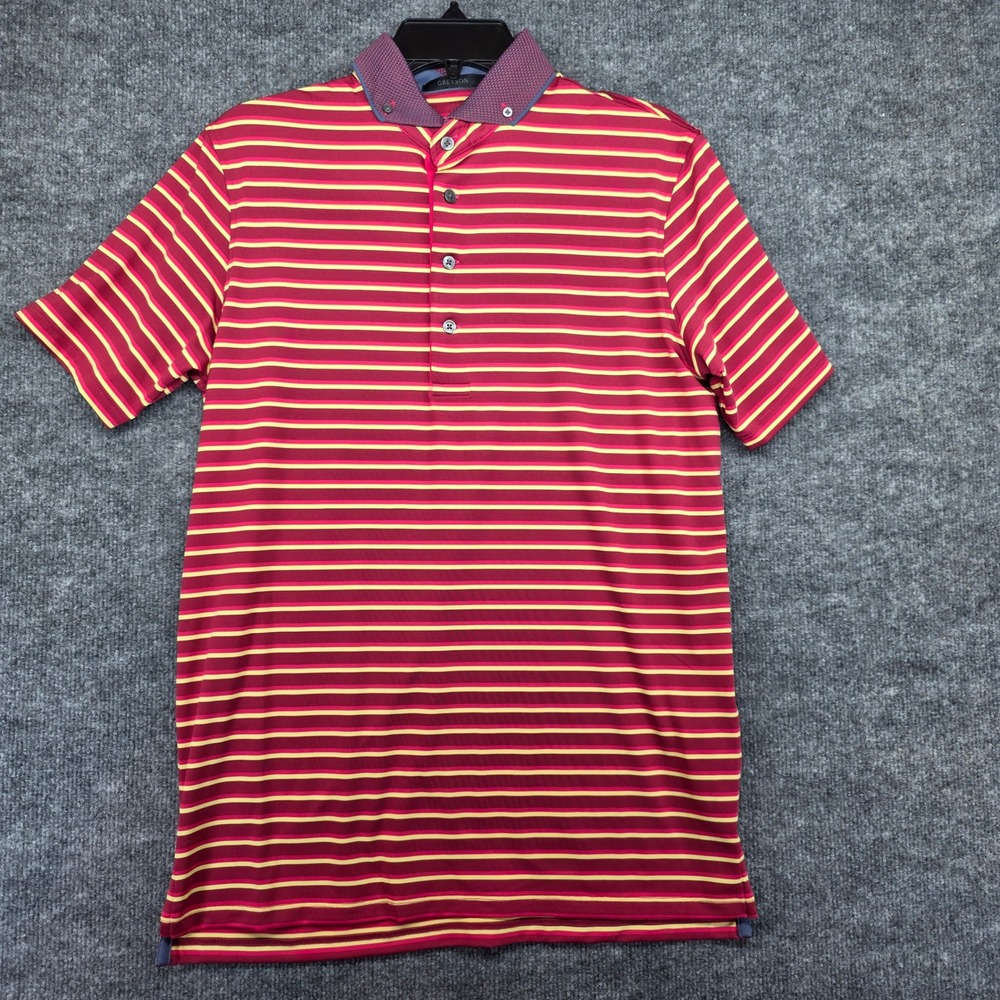 GREYSON Men's Red Yellow Striped Polo Shirt Golf Casual Size S